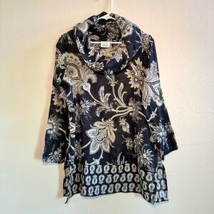 Gretchen Scott Cowl Neck Long Sleeve Tunic Top M Cotton Artsy Paisley Lagenlook